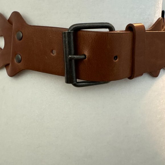 BCBGMaxAzria Accessories - BCBG Tan Leather Belt Bronze Buckle Braided Detailing (Medium)